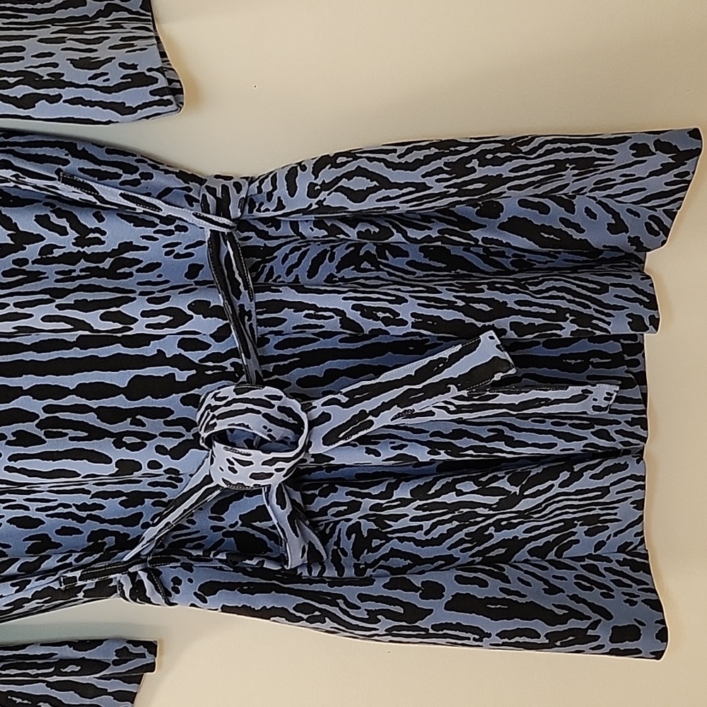 Maje Blue Black Animal Print Short Sleeve Mini Belted Dress Small - Picture 5 of 16